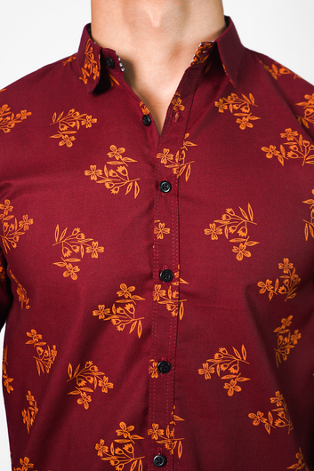 Maroon Floral Casual Shirt