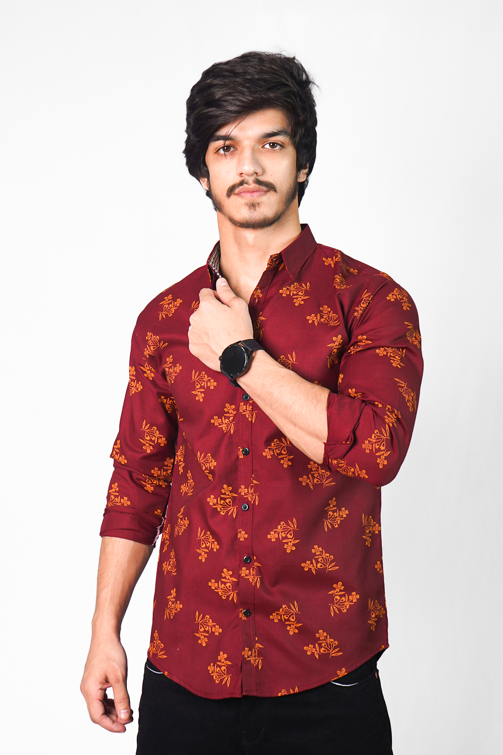 Maroon Floral Casual Shirt