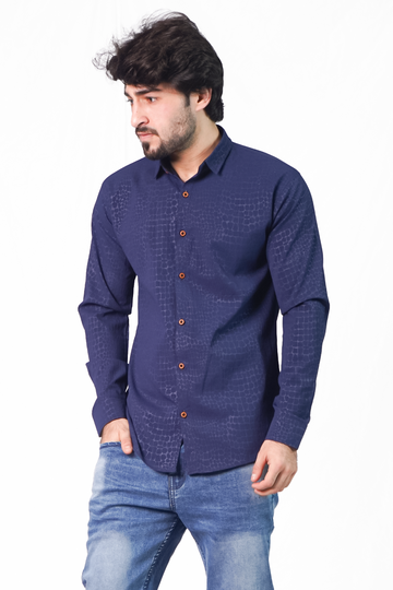 Navy Textured Elegance Casual Shirt