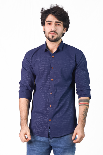 Navy Textured Elegance Casual Shirt